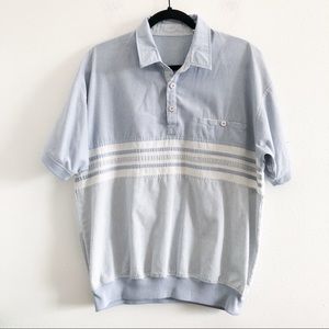 VINTAGE 90’s blue striped mixed print polo shirt L
